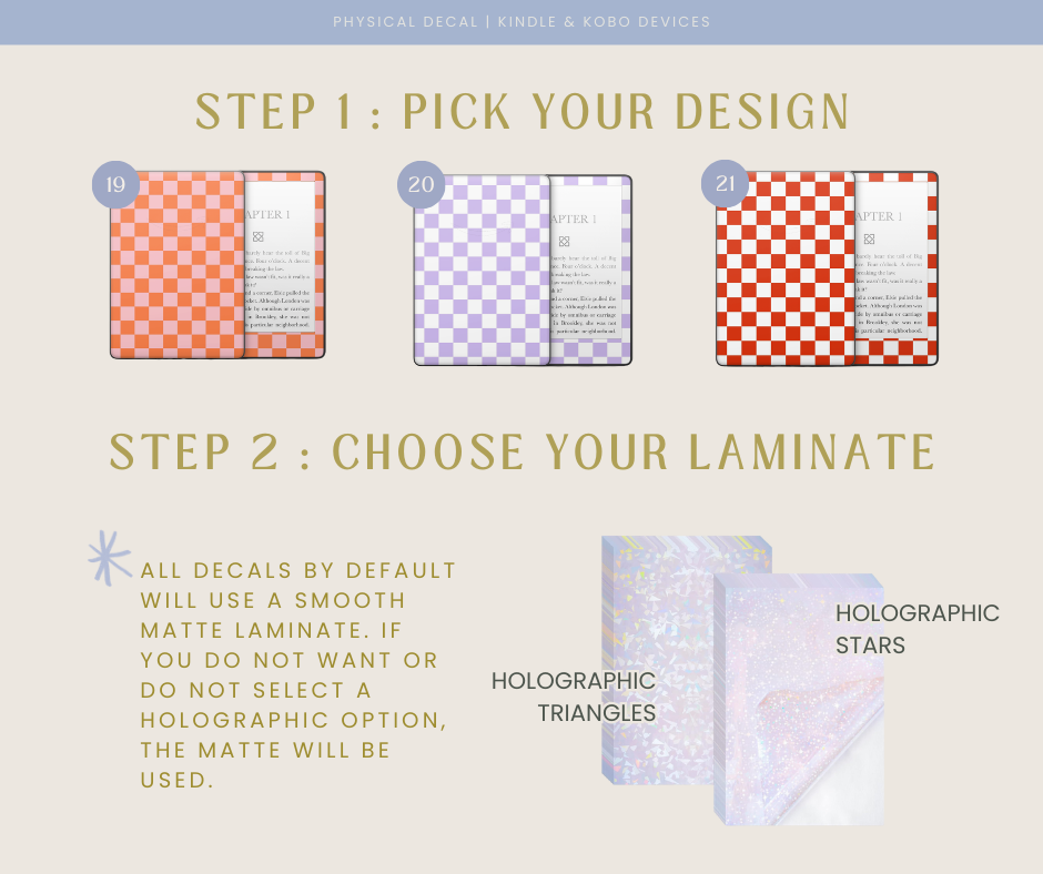 Physical Kindle & Kobo Decals | Checkered Designs