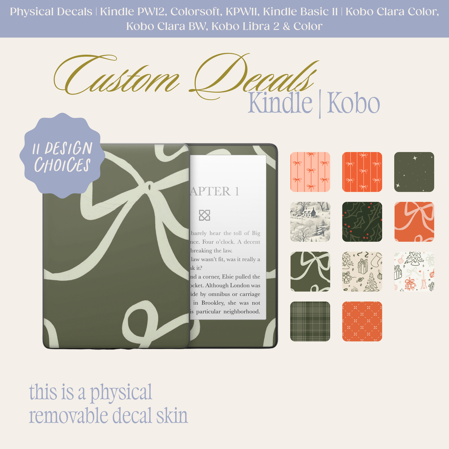 Physical Kindle & Kobo Decals | Holiday Designs