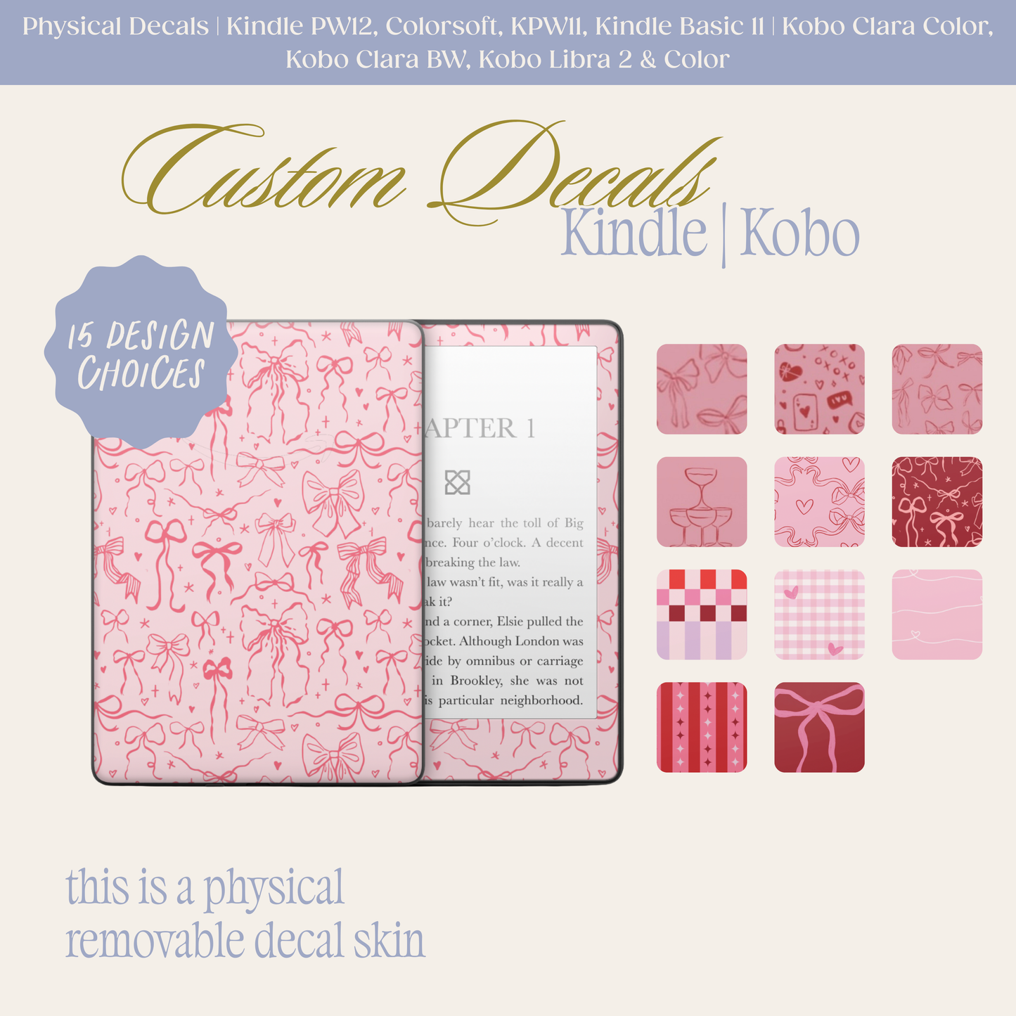 Physical Kindle & Kobo Decals | Valentines Heart Designs