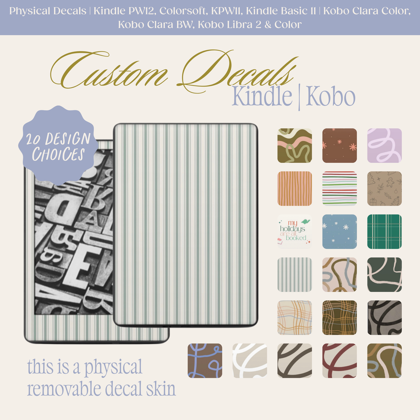 Physical Kindle & Kobo Decals | Multi Designs
