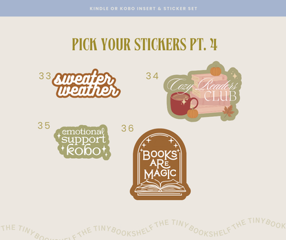 Kindle | Kobo Insert Card & Sticker SET | Bookish Gift | Kindle Stickers | Bookish Stickers