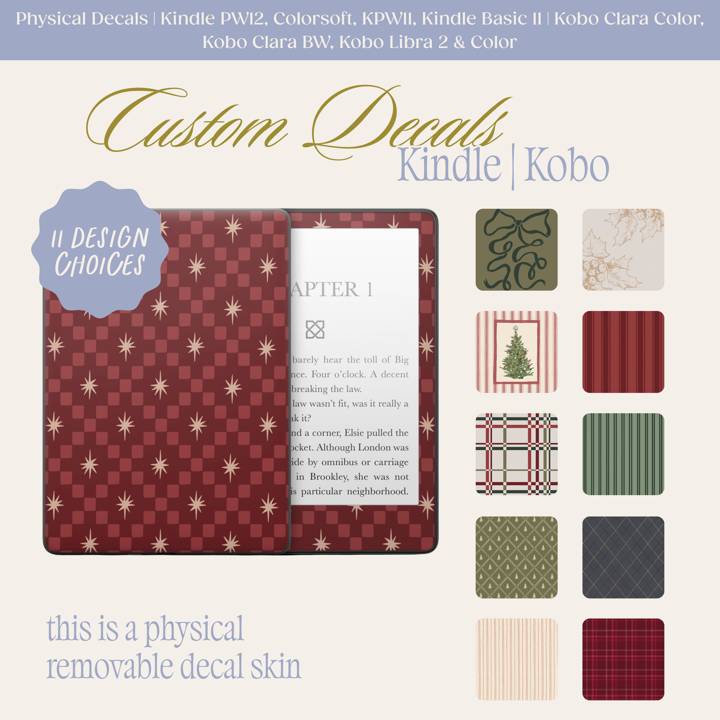 Physical Kindle & Kobo Decals | Holiday Traditions Collection